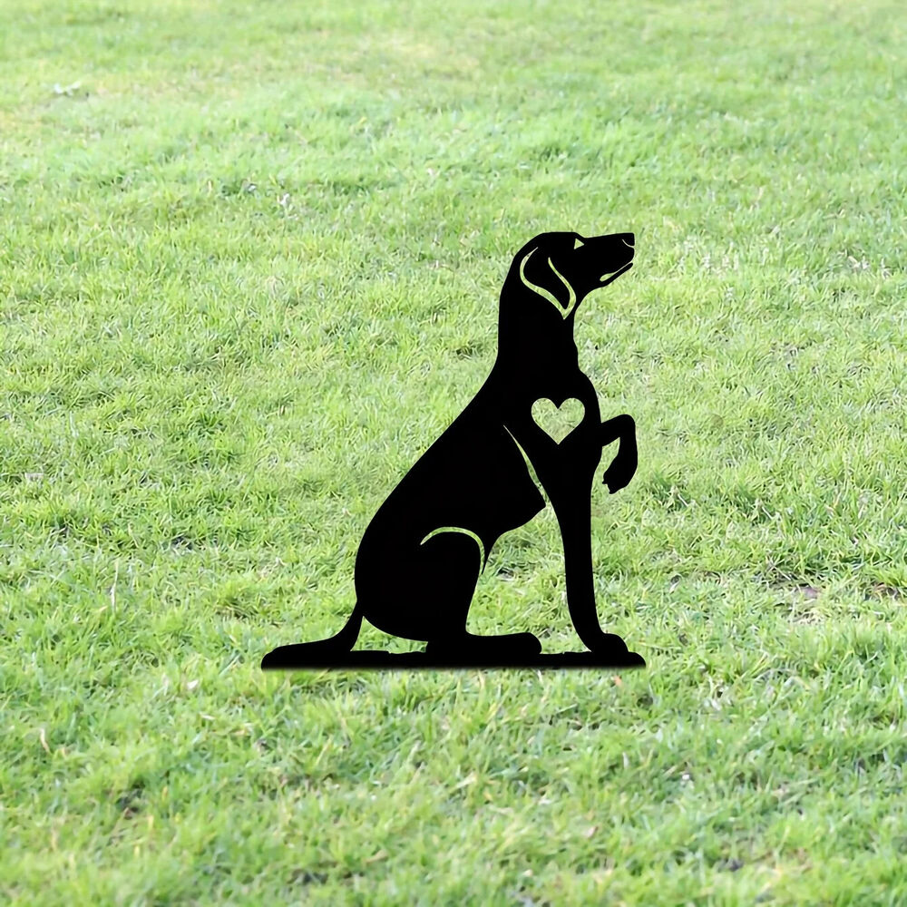 Optimistic Hound Garden Stake Iron Art Silhouette Metal Yard Sign Courtyard Art