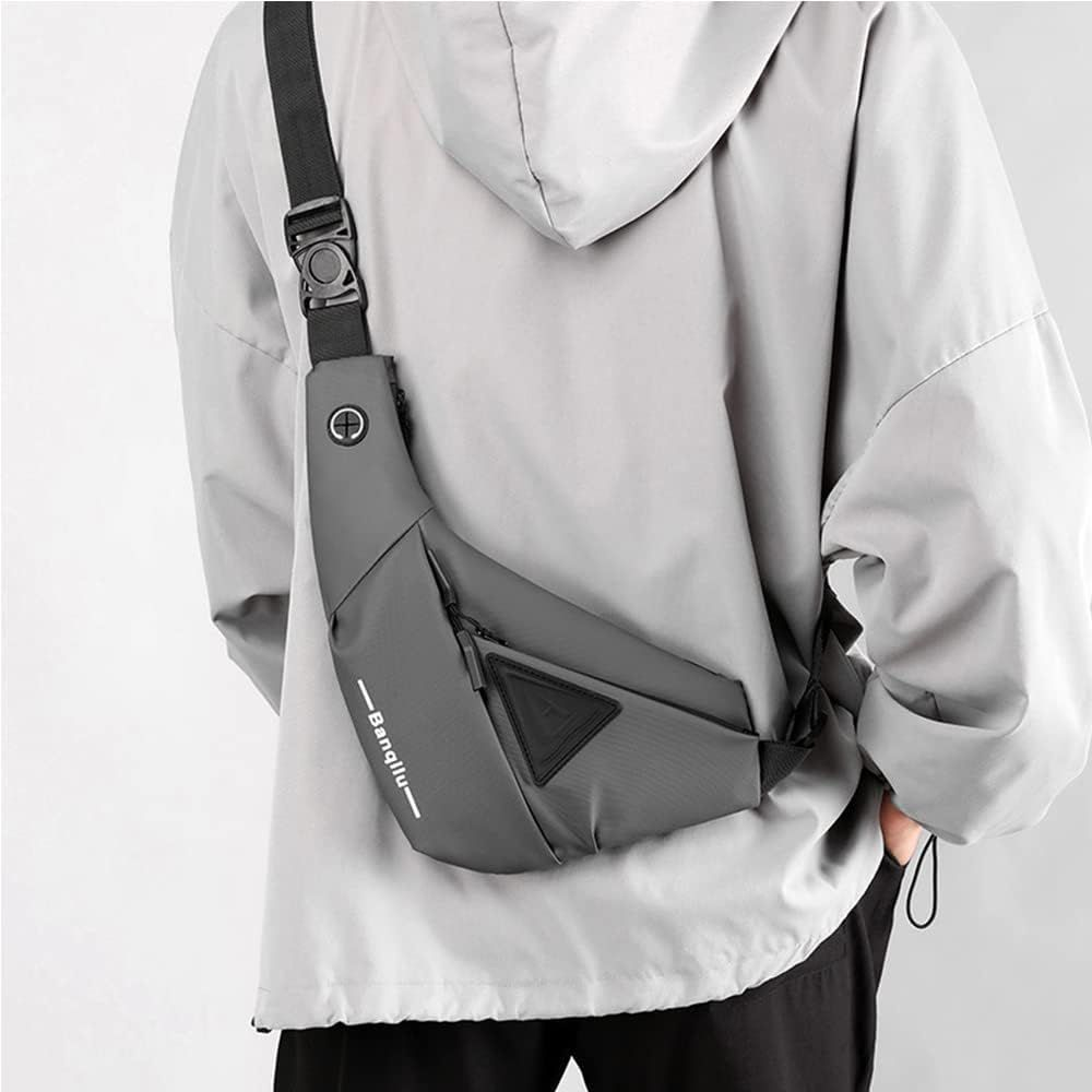 TINYAT Crossbody Bag for Men, Large Capacity Sling Pocket Hiking Grey