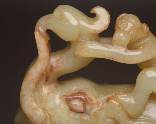 Chinese Vintage Antique Natural Hetian Jade Carving Elephant Monkey Statue Rare