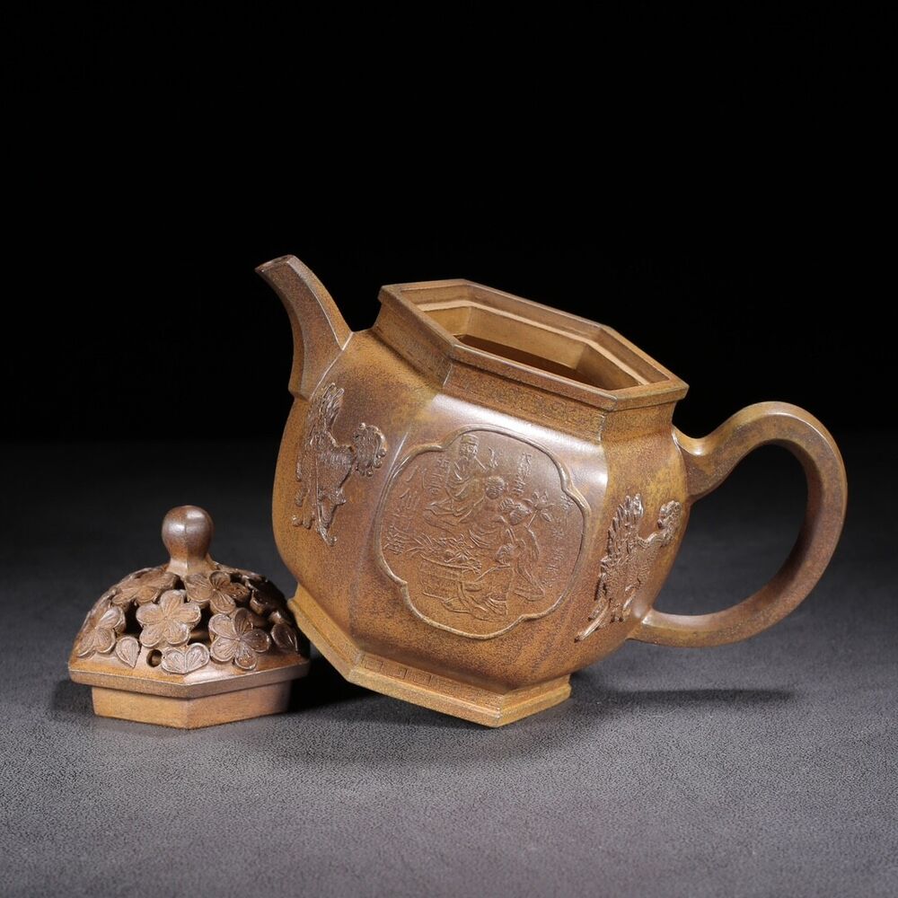 Vintage Chinese Yixing Purple Clay Teapot Zisha Ceramic Carving Figure Story Art