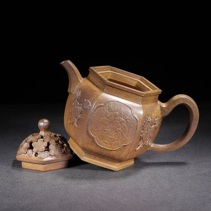 Vintage Chinese Yixing Purple Clay Teapot Zisha Ceramic Carving Figure Story Art