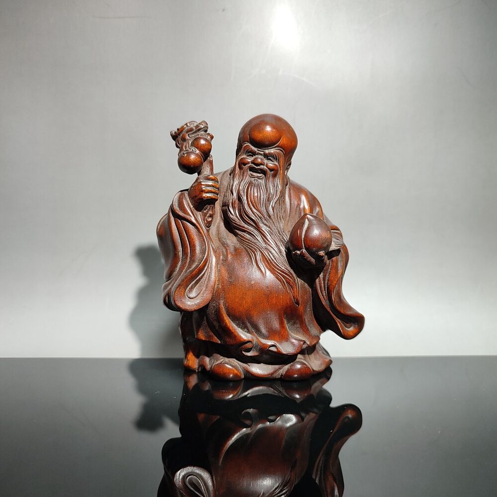 boxwood carved decorative sculpture the god of longevity buddha wood carving art
