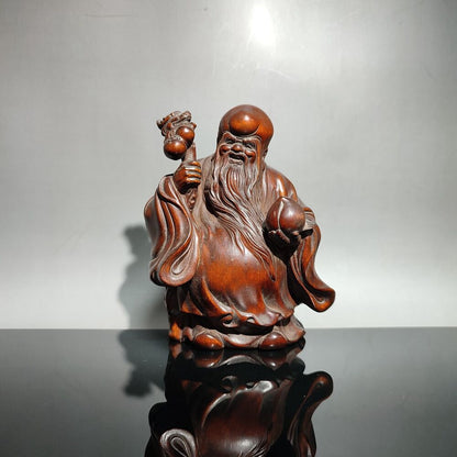 boxwood carved decorative sculpture the god of longevity buddha wood carving art