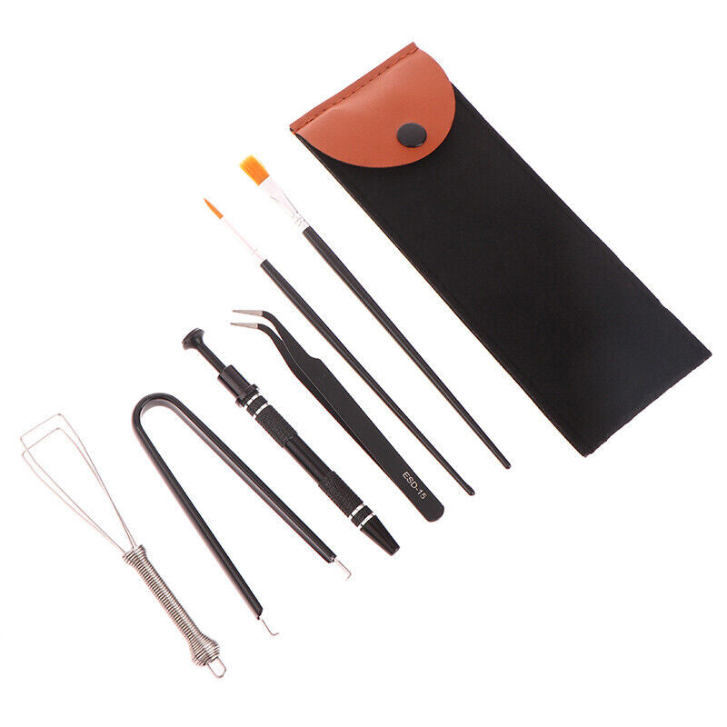 1Set Keyboard Cleaning Tool Keycap Puller Stem Holder Lube Brush w/Storage Bag