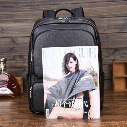 Top Cow Leather Black Men's bag, Soft Leather Large Capacity Backpack Travel Bag