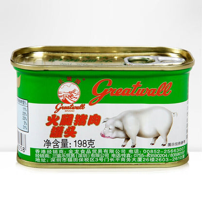 长城牌greatwall 午餐肉小白猪火腿猪肉罐头火锅泡面早餐搭档340g Canned Greatwall Spam