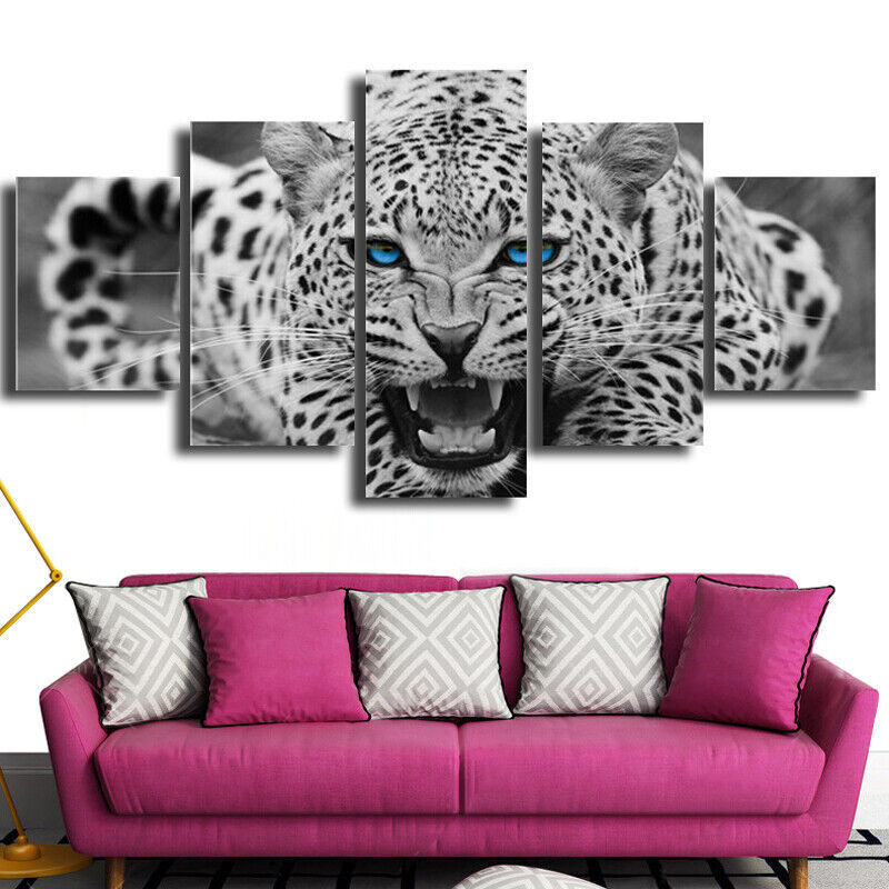 5 Pieces Canvas Wall Art Poster and Print Living Room Leopard No Framed