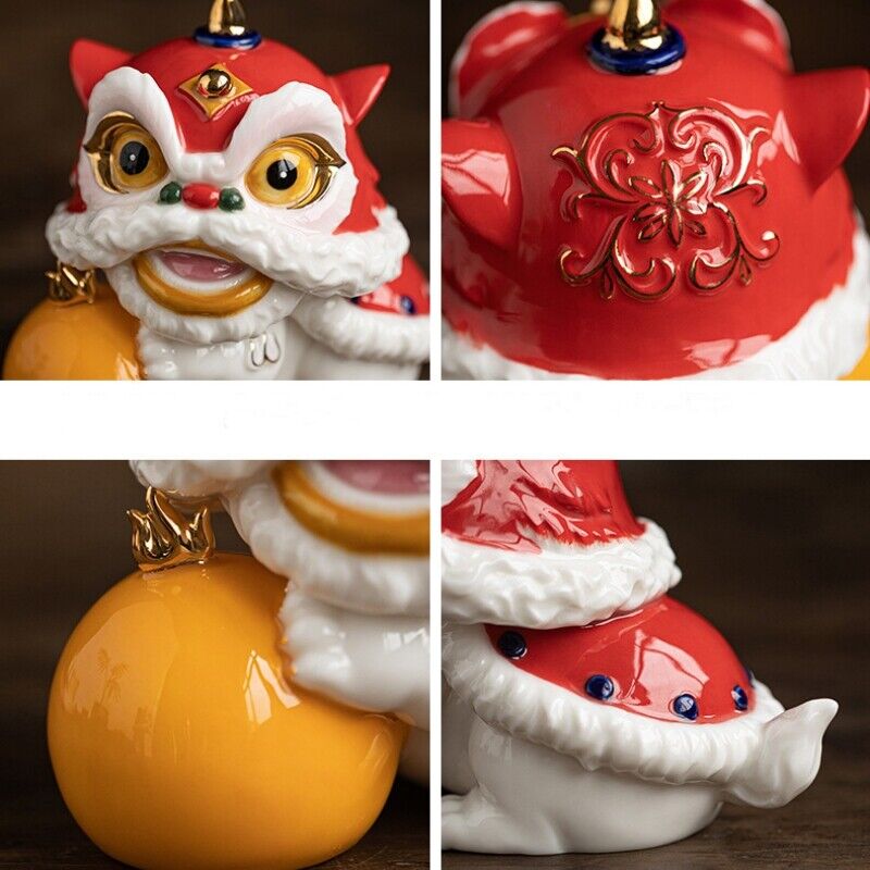 one piece porcelain lion tea pet Chinese ornament mascot house warming gift new