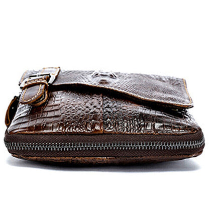 Men's Genuine Leather Crocodile Embossed Small Messenger Shoulder Bags WaistPack
