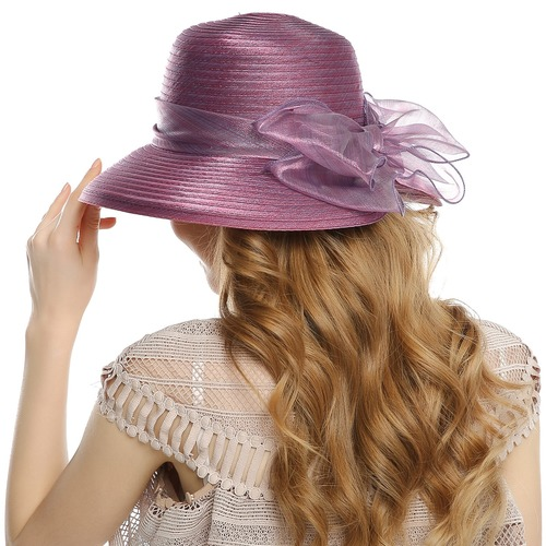 Yarn Hat Women Big Bow Feather Flower Sun Protect Hat Elegant Wedding Sea Beach