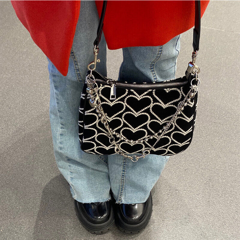 Women's Canvas Shoulder Bag Embroidery Ladies Bags Chain Purse Handbags