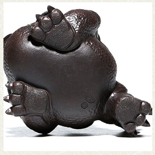 Full Handmade Artware Yixing Zisha Black Clay Tea Pet Marked Wealth Bring Mascot