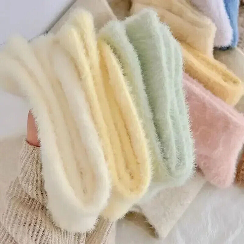 Women Socks 1-3Pairs Synthetic Mink Fleece Winter Warm Thick Middle Tube Hosiery