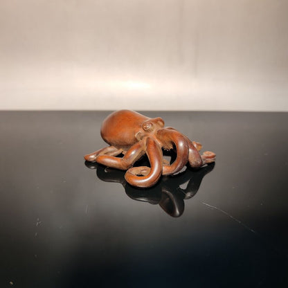 Wooden Octopus Statue Wood Carved Figure Decor Children Gift Toy Animal Kid Baby