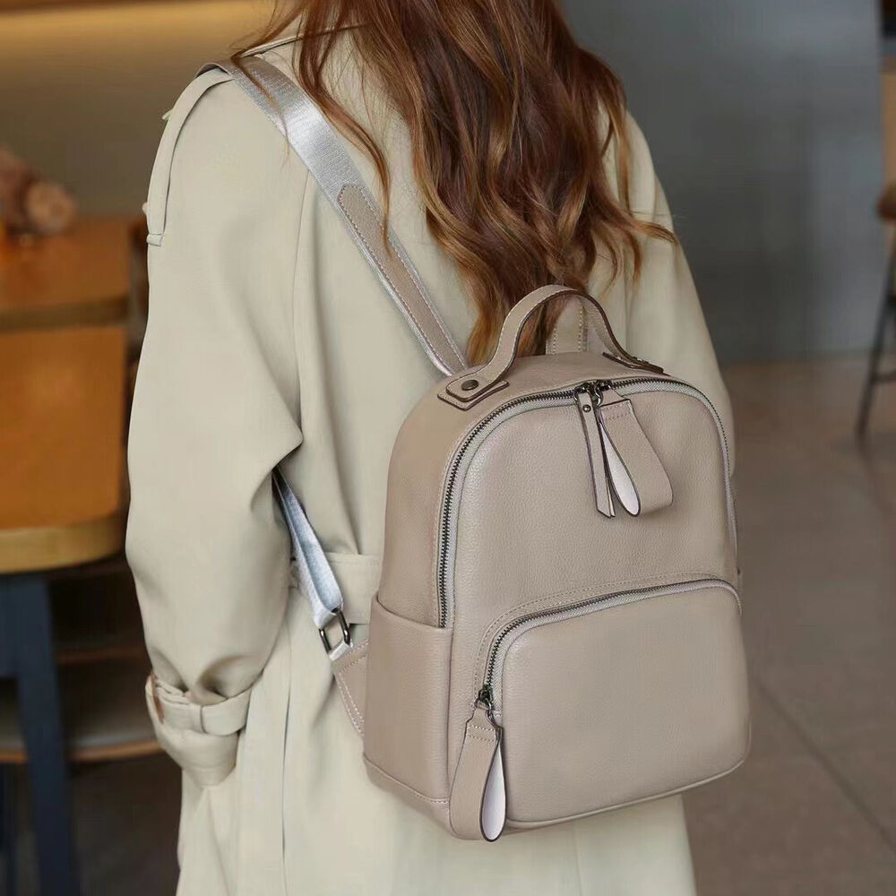 Togo Leather Women's White Backpack, Fashion outdoor Travel Bag Shoulder Bags