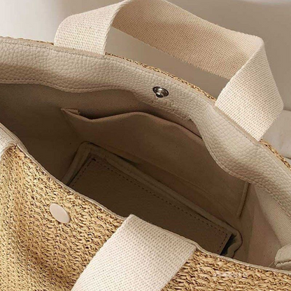 Straw Bags Women Handmade Woven Basket Tote Beach Bags Canvas Handbags