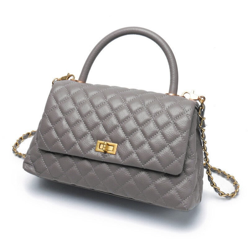 20/26/28 Quilted Real Leather Flap Purse Tote Shoulder Bag Handbag w/ Chains