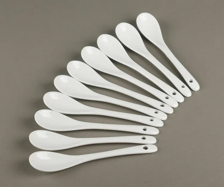 10Pcs 5 Inch Porcelain Ceramic Spoon Coffee Tea Cup Mug Latte Sugar Dessert