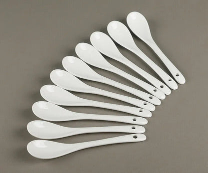 10Pcs 5 Inch Porcelain Ceramic Spoon Coffee Tea Cup Mug Latte Sugar Dessert