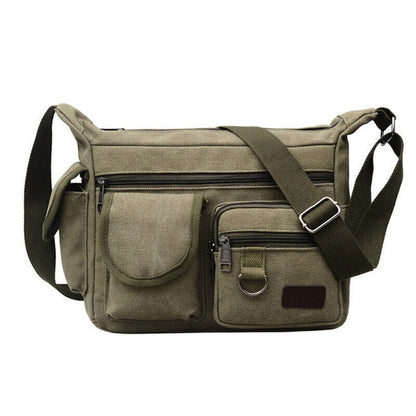 Canvas Sling Bag Men Shoulder Messenger Bag Vintage Crossbody Military Satchel V