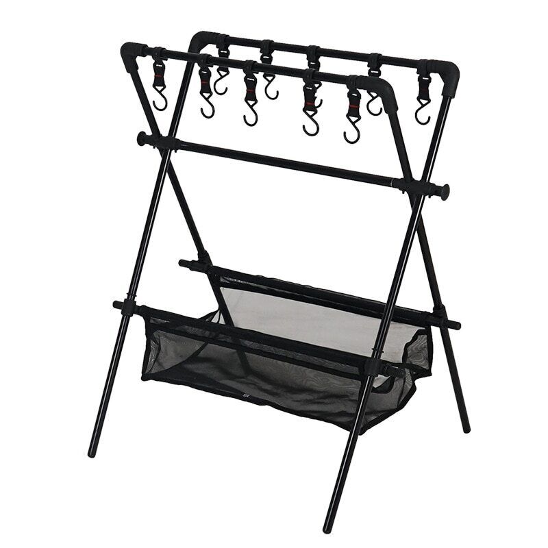 Camping Triangle Shelf Double-Layer Hook Net Bag Outdoor Picnic Hanging Rack