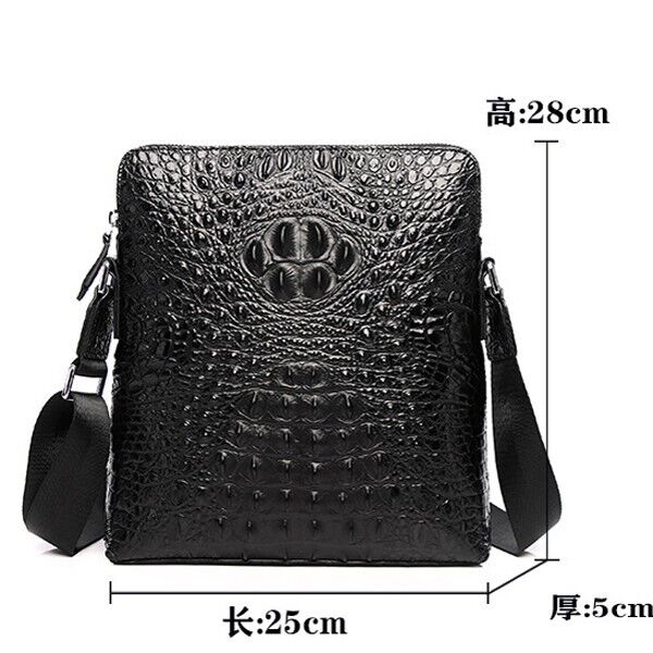Black Top Cow Leather Shoulder Bags, New Crocodile Embossed Men's Messenger Bag