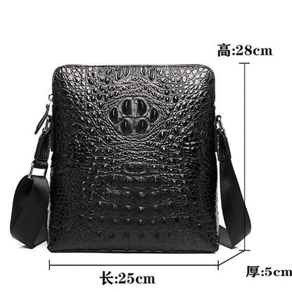 Black Top Cow Leather Shoulder Bags, New Crocodile Embossed Men's Messenger Bag
