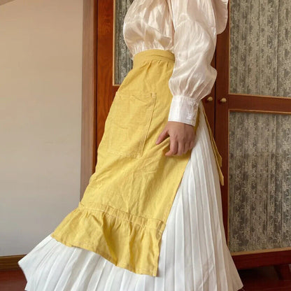 Half Length Apron Solid Color Bamboo Joint Cotton Cleaning Waist Skirt Han Style