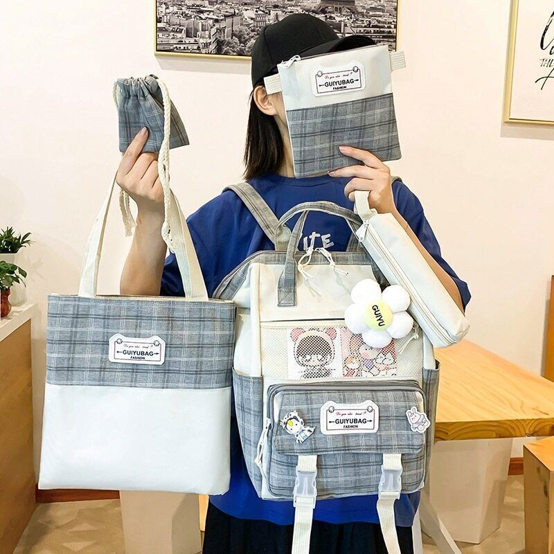 5 Set Women Backpack School Bags Teenage College Student Kids Book Bagpack