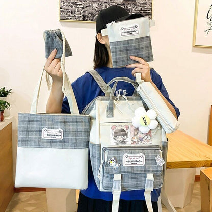 5 Set Women Backpack School Bags Teenage College Student Kids Book Bagpack