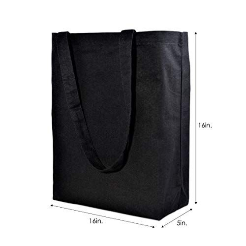 Canvas Tote Bags - 2 Pack Black Cotton Shopping with 16x16x5,