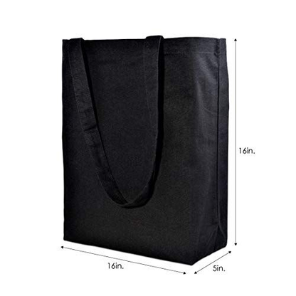 Canvas Tote Bags - 2 Pack Black Cotton Shopping with 16x16x5,