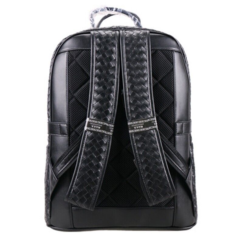 Top Real Leathe Handmade Weaving Men's Backpack Black Travel Bag School Rucksack