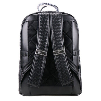 Top Real Leathe Handmade Weaving Men's Backpack Black Travel Bag School Rucksack