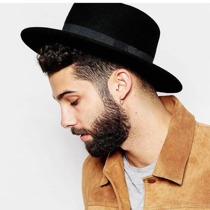 Flat Top Hat Wool Pork Pie Boater Fashion for Men Women Wide Brim Gambler Hat