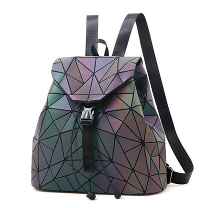 Luminous Backpack Leather Shiny Roomy Geometric Backpacks Diamond Lattice Purse