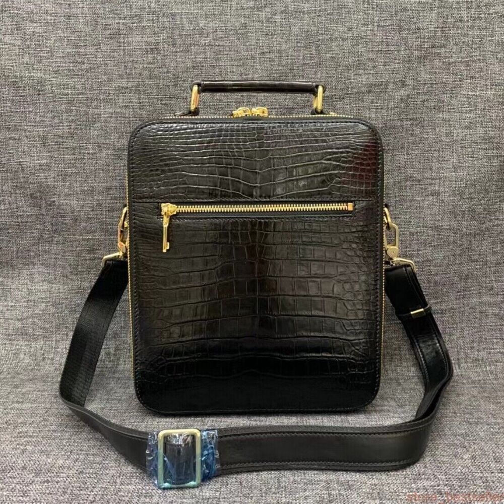 Real Crocodile Belly Skin Men's Shoulder Messenger Crossbody Bag Handbag