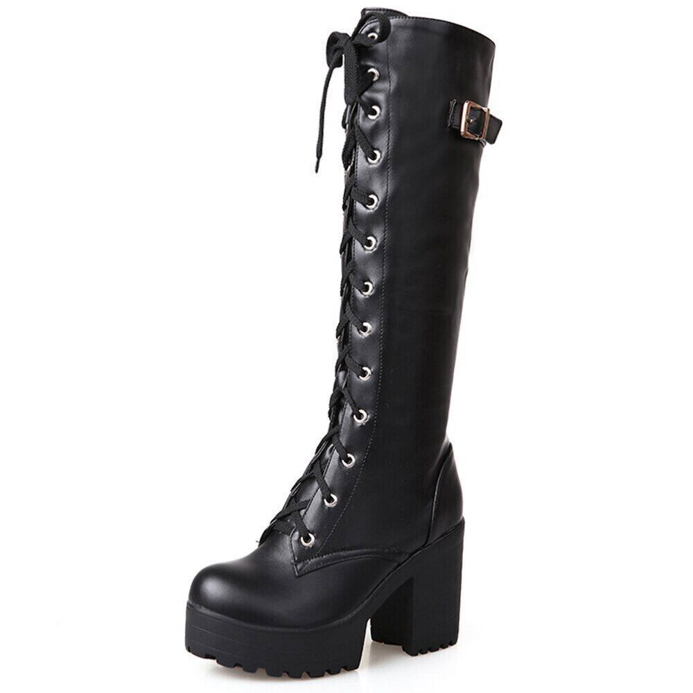 Ladies shoelace Belt Buckle Boots Women High Heels Date Shoes Woman