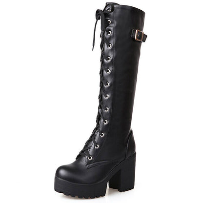 Ladies shoelace Belt Buckle Boots Women High Heels Date Shoes Woman