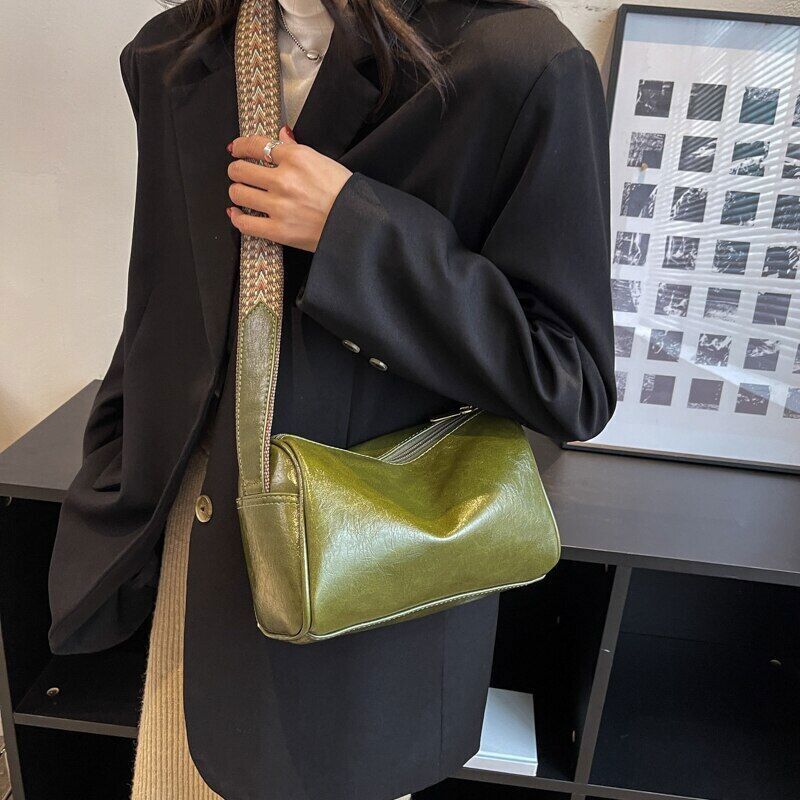 Shoulder Crossbody Bags Women PU Leather Women's Wide Shoulder Bag