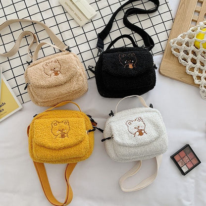 Cute Plush Shoulder Bag Cartoon Small Handbag Messenger Bag Polyester Flap 1 PC