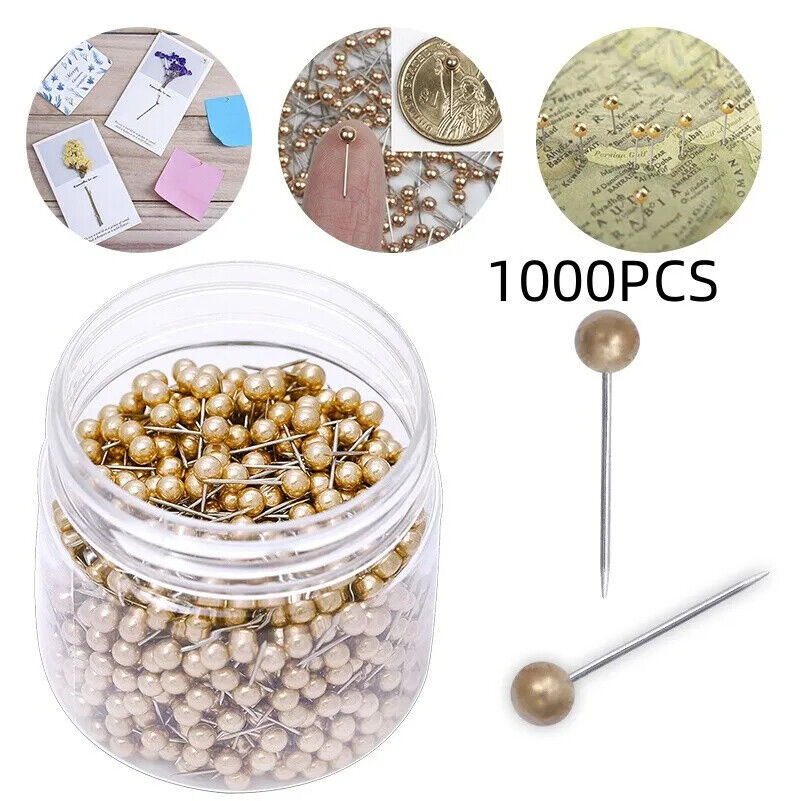 Push Pin 1000Pcs Round Head Steel Point Gold Bulletin Board Map Thumb Tacks 4mm