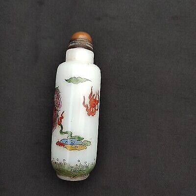 chinese antique collected dragon figurine Painted Glass Snuff Bottle Multi-Color