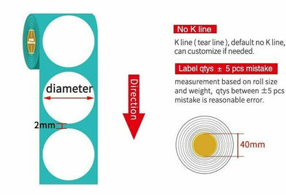 Direct Thermal Labels Roll White Round Stickers Packing Seal Adhesive Top Coated