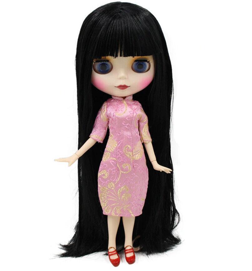 Nude Blythe Doll from Factory 12" Jointed Body Matte Face White Skin Black Hair