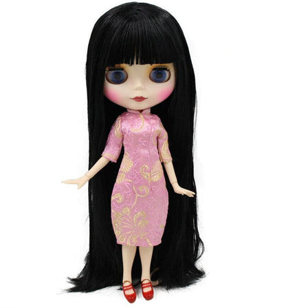 Nude Blythe Doll from Factory 12" Jointed Body Matte Face White Skin Black Hair