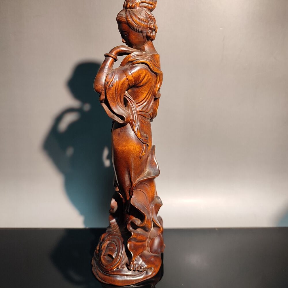 7" beautiful fairy pretty woman figurine sexy wood decor statue carving Buddhism