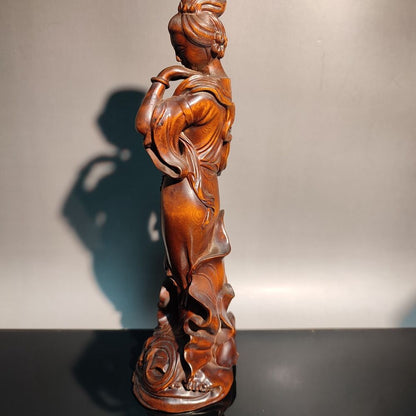 7" beautiful fairy pretty woman figurine sexy wood decor statue carving Buddhism