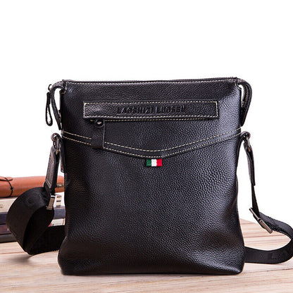 100% Genuine Leather Men's Sling Shoulder Bag Black Litchi Leather Crossbody Bag