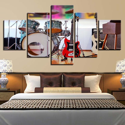 Music Instrument Drum Guitar Set Canvas Prints Painting Wall Art Home Decor 5PCS